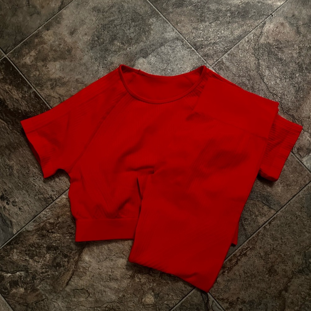 Red Woman’s Workout Set Size Medium with But Scrunch and Waist Snaching